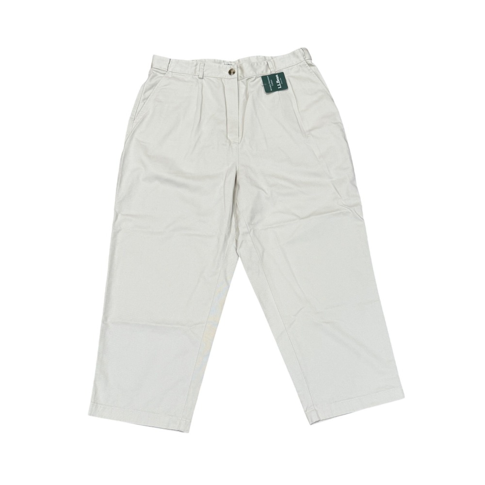 LL Bean Original Fit Wrinkle Resistant Cotton Pleated Pants Cream Beige 16 Neutr